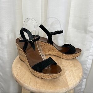 J.Crew black suede cork wedges